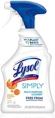 Lysol Simply Multi-Purpose Cleaner Spray, Orange Blossom Scent, No Harsh Chemicals, Plant-based Active Ingredient, 22 Oz