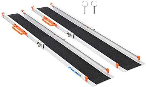 Ruedamann Portable Wheelchair Ramp, 5FT Adjustable Aluminum Ramp for Home, 600lbs Capacity,Telescoping Non-Skid Surface Wheel Chair Ramp for Home, Stairs, Steps
