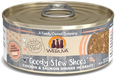 Weruva Classic Cat Stews!, Goody Stew Shoes with Chicken & Salmon in Gravy, 5.5oz Can (Pack of 8)
