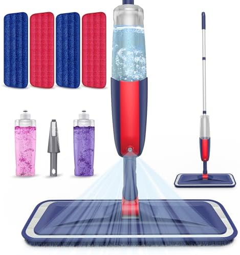 Wet Mops Dust Mops for Hardwood Floor Cleaning - MEXERRIS Spray Mops with 4X Reusable Washable Pads 2X Bottles Microfiber Wood Floor Mop Home Commercial Use for Hardwood Wood Laminate Ceramic Tiles