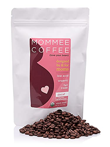 Mommee Coffee Decaf Whole Bean Low Acid Coffee- 100% Arabica Organic Decaf Coffee Beans with Smooth Caramel Flavor - Natural Decaffeination Process - Medium Roast - 11 oz