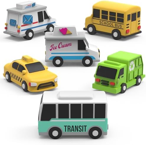 Tub Works® Vehicles™ Bath Cars Mold Free Bath Toys, 6 Pack | Sealed, No Hole Bath Toys Design Keeps Moisture Out | Soft, Squeezable & Float on Water | Fun Baby & Toddler Bath Toys | City Car Bath Toys