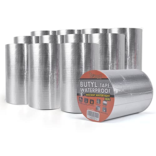 Butyl Tape Waterproof Sealing Tape Aluminum Foil Tape, for RV Repair, Window, Silicone, Glass & EDPM Roof Leak Patching, Boat and Pipe Sealing, Silver, 6inch x16feet,12rolls