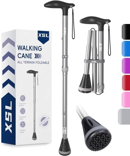 XSL Walking Cane - Foldable, Adjustable, Collapsible Walking Canes for Men & Women, Heavy Duty All Terrain Tip, with Travel Bag | Portable Walking Sticks for Seniors & Adults