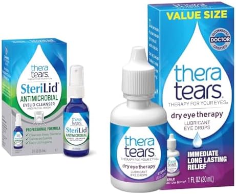 TheraTears SteriLid Eyelid Cleanser and Face Wash, for irritated eyes, 2 fl oz Spray & Dry Eye Therapy Eye Drops for Dry Eyes, 1.0 Fl Oz
