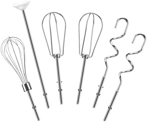 Hand Mixer Beaters Attachments for Kitchenaid Whisk, Beater, Dough Hook, Blending Rod, Stainless Steel Hand Mixers Blender Accessories for Kitchenaid KHM3 KHM5 KHM7 KHM9 KHM926 KHM512-6PCS