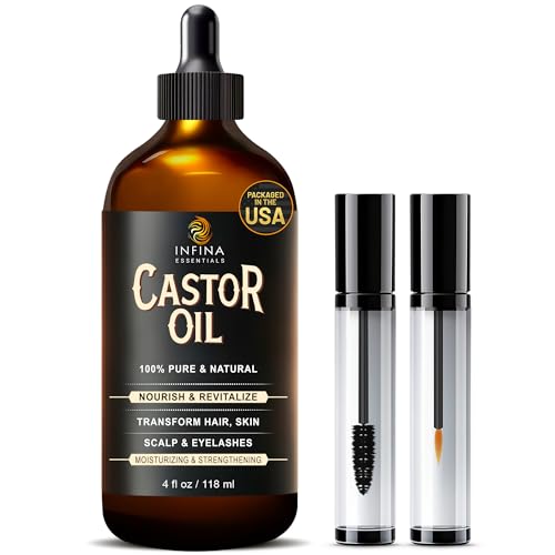 Pure Cold Pressed Hexane-Free Castor Oil - Glass Bottle for Hair Growth, Face, Scalp, Skin & Eyelashes - Nourishing & Moisturizing - 4 fl oz