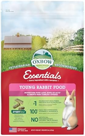Oxbow Essentials Young Rabbit Food - All Natural Rabbit Pellets- High Energy & Calcium- Made in the USA - All Natural Vitamins & Minerals- Veterinarian Recommended- 5 lb