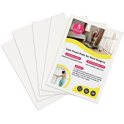 Ecmln 5 Pack Lipo Foam Pads - 8'' x 11'' Lipo Foam Board Lipo Foams Post Surgery for Liposuction Surgery Recovery, Using with Flattening Abdominal Compression Garments(0.5 Inch Thickness)