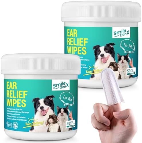 Dog Ear Cleaner Finger Wipes - Gently Remove Ear Wax & Debris, Relieve Ear Itching & Inflammation - Soothing Cleansing Deodorizing Ear Care Wipes for Cat and Dog (100 Pcs, Unscented)