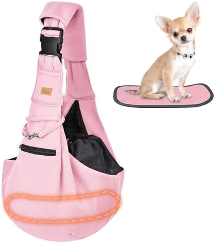 CUBY Dog and Cat Sling Carrier - Hands Free Reversible Pet Papoose Bag - Soft Pouch and Tote Design - Suitable for Puppy, Small Dogs Cats Outdoor (Pink Senior, Adjust Strap 2.0)