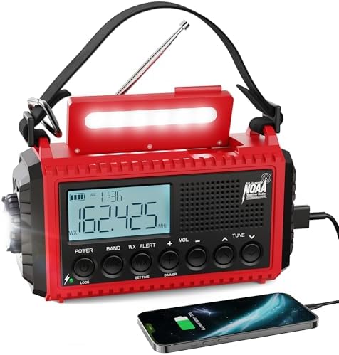Raynic Emergency Radio, 5000mAh/18500mWh Weather Radio, Solar Hand Crank Emergency Radio with AM/FM/SW/NOAA, Cell Phone Charger, Headphone Jack, Flashlight, Type-C Charging and SOS Siren for Hurricane