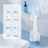 Mornwell Water Dental Flosser Teeth Pick for Teeth, Portable Cordless Water Flossers Oral Irrigator with 10 Intensity 4 Jet Rechargeable IPX7 Waterproof Water Tank Flosser Electric Travel (White)