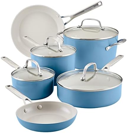 KitchenAid Hard Anodized Ceramic Nonstick Cookware/Pots and Pans Set, 10 Piece - Blue Velvet