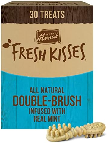 Merrick Fresh Kisses Natural Dental Chews Toothbrush Shape Treat Infused With Real Mint Medium Dogs - 30 ct. Box