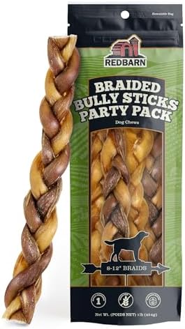 Redbarn Pet Products All Natural 8-12" Braided Bully Sticks for Medium & Large Dogs - Healthy Long Lasting Beef Chews Variety Party Pack - Single Ingredient Low Odor Rawhide Free - 1 lb Bag
