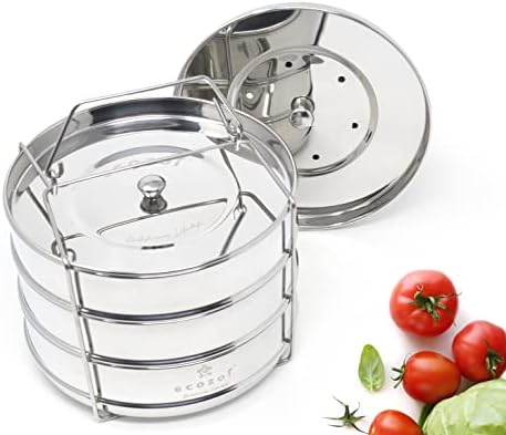 Instant Pot Stackable Insert Pans for 6 & 8 Quart, 3 Tier Steamer Insert Pans for Instant Pot Pressure Cooker, Pot in Pot for Baking, Steaming & Casseroles, 2 Interchangeable Lids and Sling