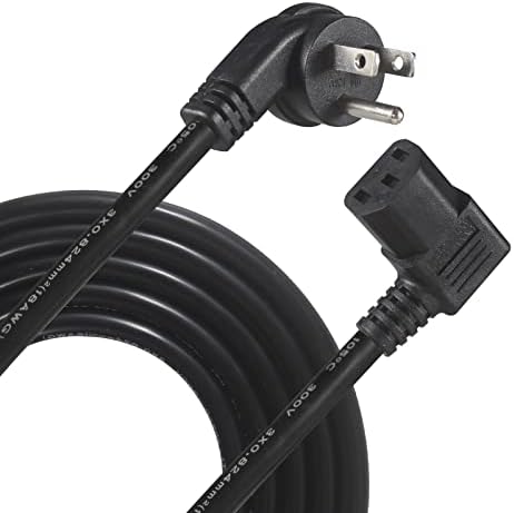 KUNCAN Universal Computer Power Cord - 6FT / 1.8m NEMA 5-15P Flat Plug to IEC 60320 C13 Left Angle Type Connector 18 AWG Cable 3 Prong Wire USA Standard AC Power Supply Cord for PC TV Monitor Printer