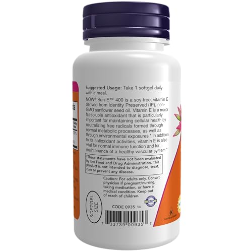 NOW Supplements, Sun-E™ 400 IU with d-alpha Tocopherol from Non-GMO Sunflower Oil, 60 Softgels