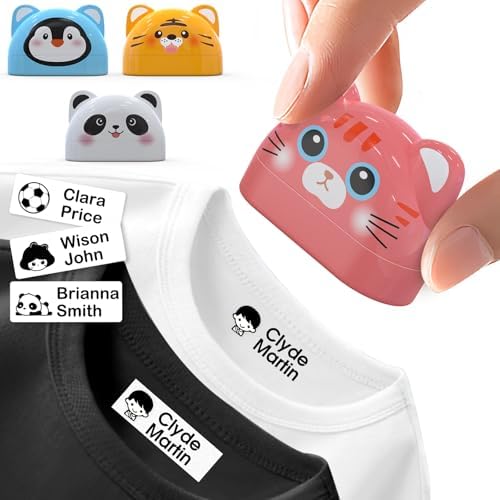 amFilm Name Stamp for Clothing Kids Waterproof, Shipping from USA, Custom Clothing Stamps Permanent, Personalized Stamp with Name, School Kids Daily Essentials for Fabric Plastic Label