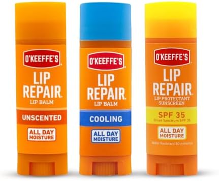 O'Keeffe's Lip Repair Lip Balm for Dry, Cracked Lips, Stick, (Pack of 3: 1 Cooling + 1 Unscented + 1 SPF)