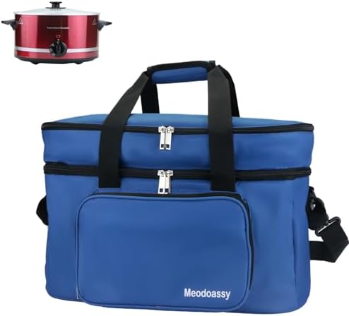 2 Layer Slow Cooker Carrying Bag Compatible with Crockpot 6-8 Quart,Slow Cooker Carrier Bag for Hamilton Beach,Insulated Travel Bag Intensification for Family Gathering Potluck