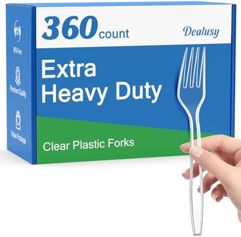 360 Count Extra Heavy Duty Clear Plastic Forks Disposable, BPA-Free, Heat Resistant, Solid and Durable Disposable Forks Bulk, Premium Plastic Forks heavy duty for Party Supply