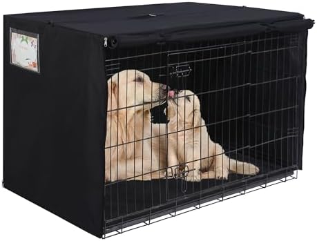 HiCaptain Polyester Dog Crate Cover - Heavy Duty Windproof Pet Kennel Cover for Wire Crate Indoor Outdoor Protection 54 Inches XXL (Black)