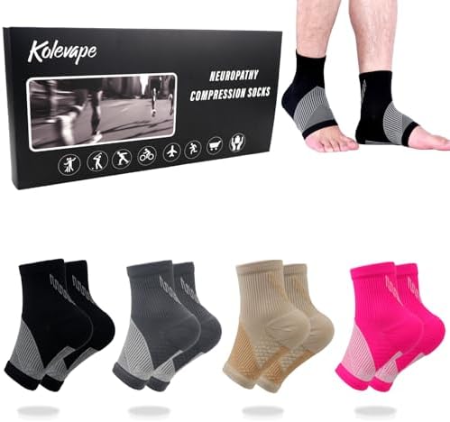 4Pairs Mixed Colors Compression Socks For Women & Men, Foot Neuropathy Socks, Nano Neuropathy Socks Dr - Sock Soothers For Neuropathy Sleep Socks, Comprex Ankle Brace Sleeves(Medium)