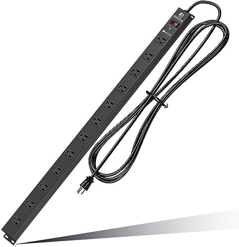 12 Outlet Surge Protector Metal Power Strip, 1800J Mountable Power Outlet, Heavy Duty Workshop Metal Power Strip for Commercial, Industrial, School and Home,15A 125V 1875W (6FT)