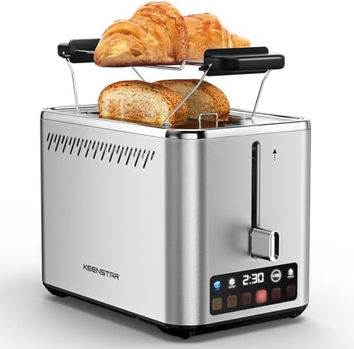 Touch Screen Toaster with Smart 2-Slice, 6 Browning Levels, Defrost & Bagel Mode, Wide 1.5" Slots for Bagels, Waffles & Gluten-Free Bread, Stainless Steel Design, 850W, Removable Crumb Tray