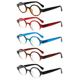 JOSCHOO 5 Pack Retro Round Reading Glasses Mini Small Comfortable Readers for Women Men (5 Mix-2, 2.5)