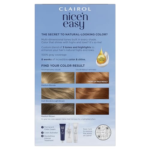 Clairol Nice'n Easy Permanent Hair Dye, 8SC Medium Copper Blonde Hair Color, Pack of 3