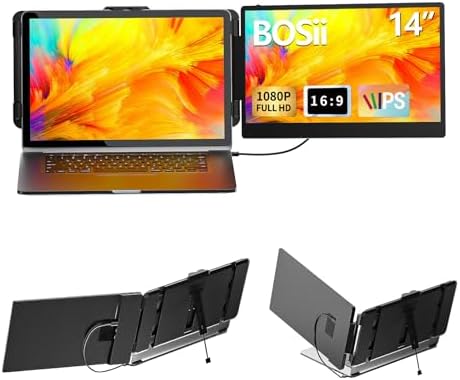 Laptop Screen Extender Monitor - 14 Inch Portable IPS FHD 1080P HDMI/USB-A/Type-C Extended Dual Monitor for Laptops (Maximum Length: 15.74") Compatible with Windows Mac Travel Work