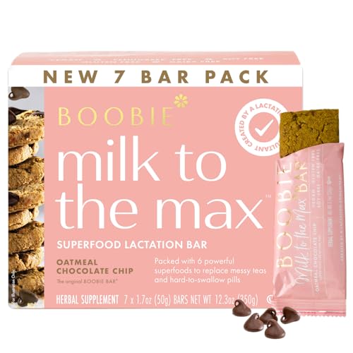 Boobie Bar Superfood Oatmeal Chocolate Chip Lactation Bar for Breastfeeding Moms to Increase Milk Supply | #1 Selling Lactation Snack Bars | Vegan, Fenugreek-Free, Gluten-Free, Dairy-Free (7 Bars)