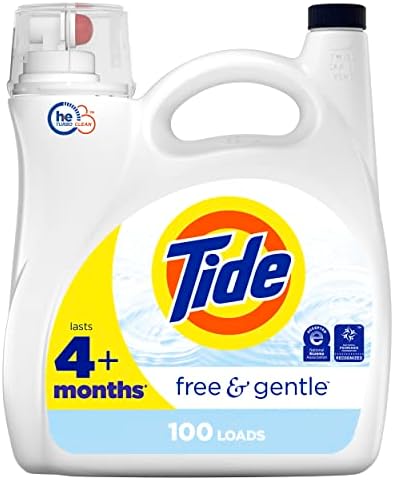Tide Free & Gentle Liquid Laundry Detergent, 100 Loads, 132 fl oz, Tide Laundry Detergent, Clean Laundry Detergent