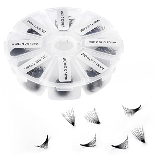 Premade Fans Short Stem 500 PCS 20D Eyelash Extensions 0.07mm C/D Curl 13-20mm Mixed WENDY LASHES Russian Volume Pre-made Lash Extension (500PCS-20D-0.07-D, 13-20mm mixed)