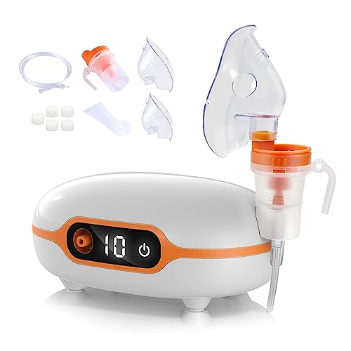 04 Portable Nebulizer, Nebulizer Machine for Adults Kids, Mini Handheld Nebulizer with Mouthpiece Adults&Chlid Masks, Steam Inhaler of Cool Mist for Travel and Home Use