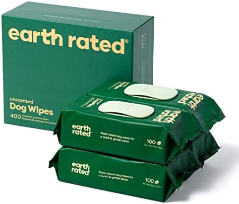 Earth Rated Hypoallergenic Pet Wipes for Dogs & Cats, Cleaning and Odor-Controlling Grooming for Paws, Body, and Butt, Unscented, 400 Count