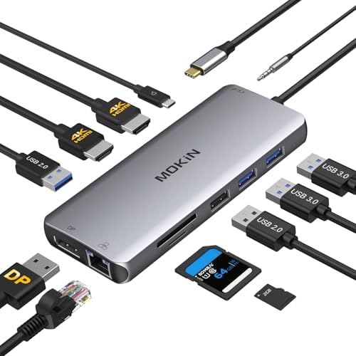 USB C Docking Station 3 Monitors,USB C Hub with 2 HDMI, DisplayPort, 100W PD, 4 *USB, Gigabit Ethernet, SD/TF Card Reader, Audio Port,Multiport Adapter for Laptops,HP, Dell, Lenovo, Surface