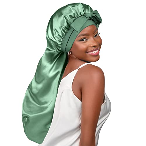 YANIBEST Silk Bonnet for Sleeping Women Braid Bonnet for Long Hair with Tie Band Satin Bonnet for Braids Hair Sleeping Cap