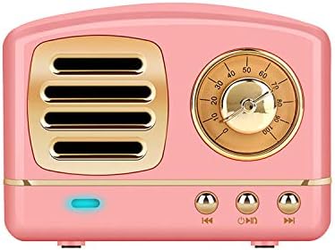 Dosmix Portable Bluetooth Stereo Speaker, Enhanced Bass Retro Wireless Vintage Speaker with TF Card Slot, Built-in Mic for Travel, Home, Beach, Kitchen for Android/iOS Devices (Pink)