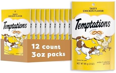 Temptations Classic Crunchy and Soft Cat Treats Tasty Chicken Flavor, 3 oz. Pouch (Pack of 12)