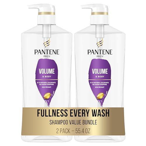 Pantene Shampoo Twin Pack with Hair Treatment, Volumizing Shampoo for Volume & Body, Safe for Color-Treated Fine Hair, 27.7 Fl Oz Each, 2-Pack + Miracle Rescue Shot (0.5 Oz)