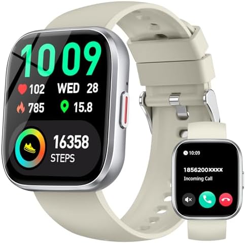 Smart Watches for Men Women Answer/Make Call, 1.85" Fitness Watch with 120+ Sports Modes, Heart Rate/SpO2/Sleep Tracker, Pedometer, IP68 Activity Tracker and SmartWatch for Android iOS (Silver, 1.85“)