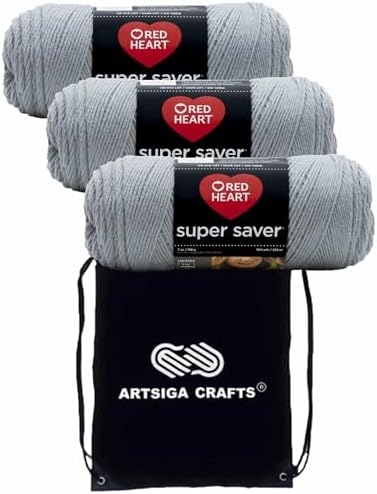 Red Heart Super Saver Dusty Grey E300-340 (3-Skeins - Same Dye Lot) Worsted Medium #4 Acrylic Yarn for Crocheting and Knitting with Project Bag