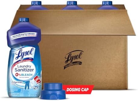 Lysol Disinfectant Laundry Sanitizer, Laundry Detergent Additive, Color Safe Bleach Alternative, Laundry Odor Eliminator, Kills Bacteria & Viruses, Crisp Linen Scent, 40 fl oz (pack of 4)