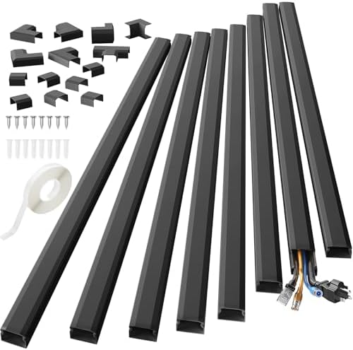 125in Black Cord Cover, Black Cord Hider Cable Raceway Kit for Mount TVs, Wire Hider Cord Management, Cable Hider for Home Office, 8X L15.7 W1.18 H0.6, Large, Black