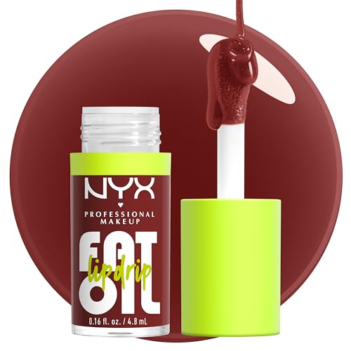 NYX PROFESSIONAL MAKEUP Fat Oil Lip Drip, Moisturizing Lip Gloss, Vegan Tinted Lip Oil, Up to 12 HR Hydration - Inside Scoop (Plum Brown)
