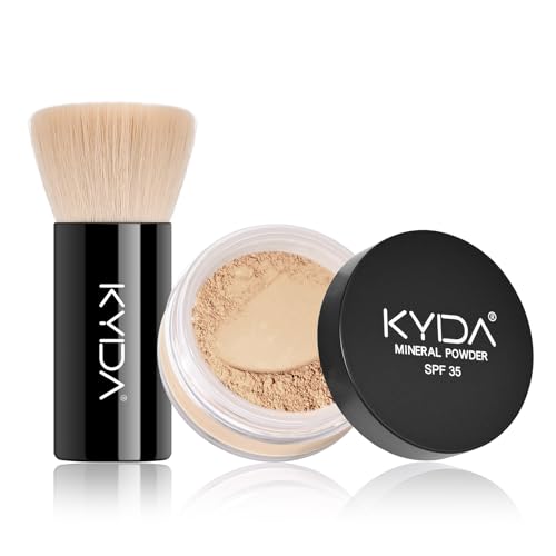 KYDA Mineral Powder Foundation, SPF 35 Lightweight Loose Powder Foundation, Skin-improving Mineral Foundation, Buildable Coverage, Natural Glow Base Makeup, with Foundation Brush, Fair Light